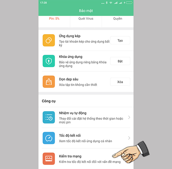 Vào kiểm tra mạng